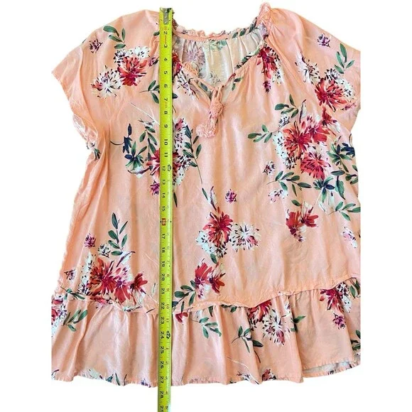 St. John’s Bay Peach Floral Tunic Top XL Rayon Tassel Tie Neck‎ Boho Style - Picture 8 of 11